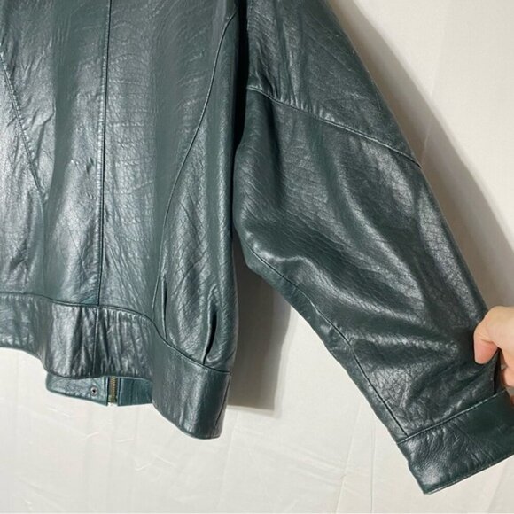 Vintage Northern Spirit Oversized Green Leather Bomber Style Jacket Coat L - Picture 9 of 16